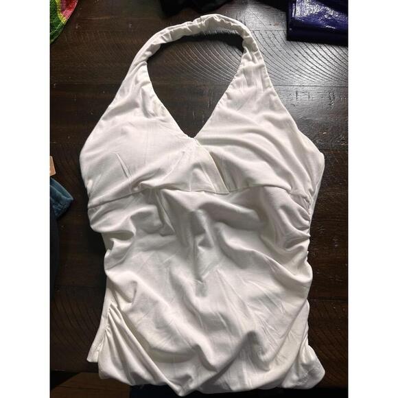 OGL Halter Top Womens Size S White Ruched Stretch Halter Neck Minimalist - Picture 3 of 4